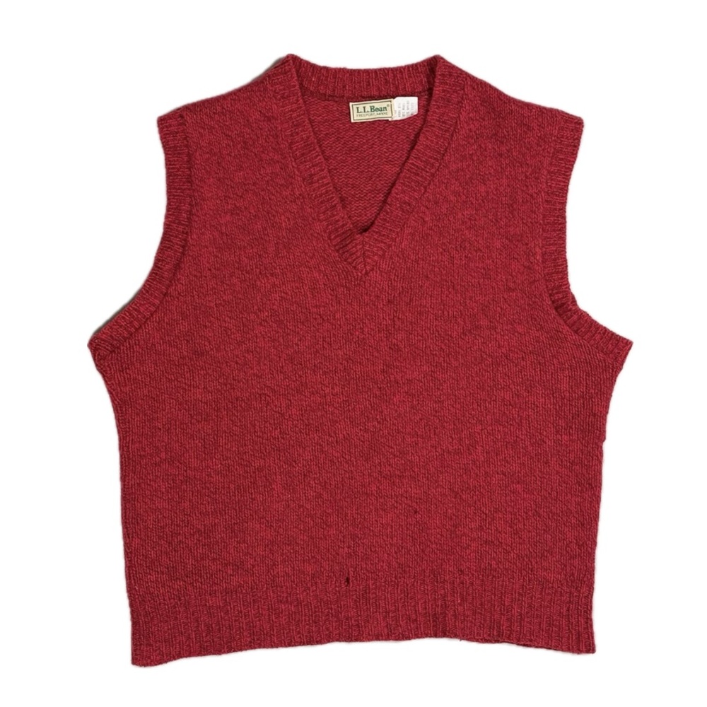 Vintage 90s LL Bean Wool Nylon red distressed knit sweater vest men XL‎ (medium)